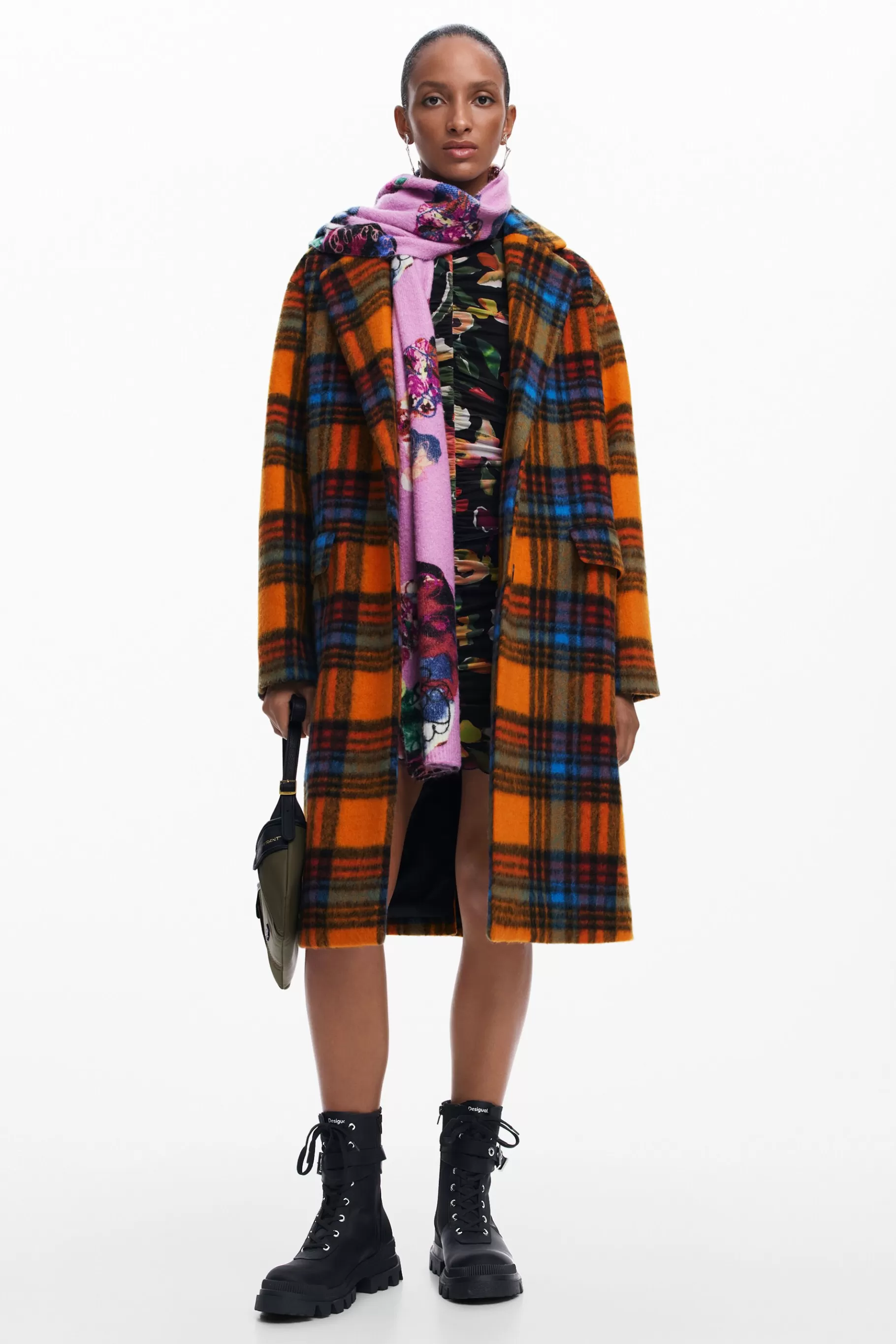 Desigual Abrigo largo cuadros*Mujer Abrigos Y Chaquetas