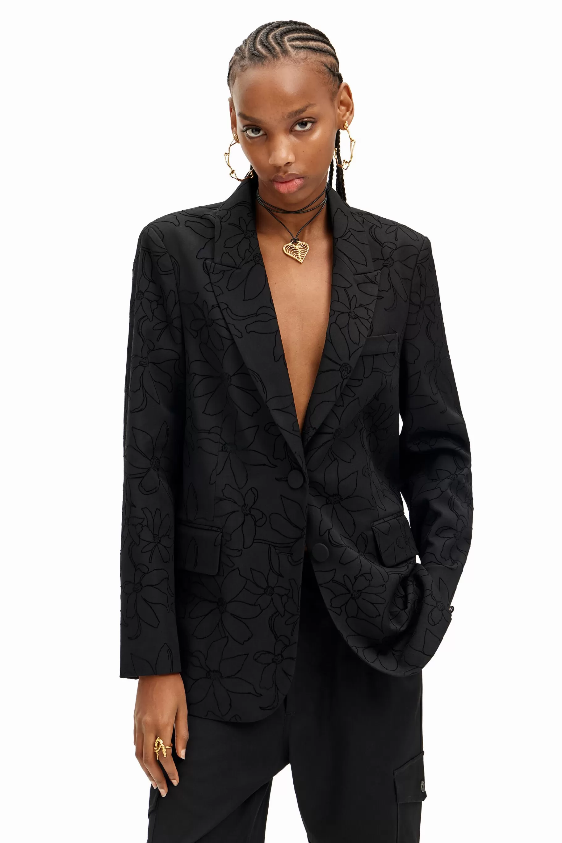 Desigual Blazer troqueada silueta flores*Mujer Abrigos Y Chaquetas