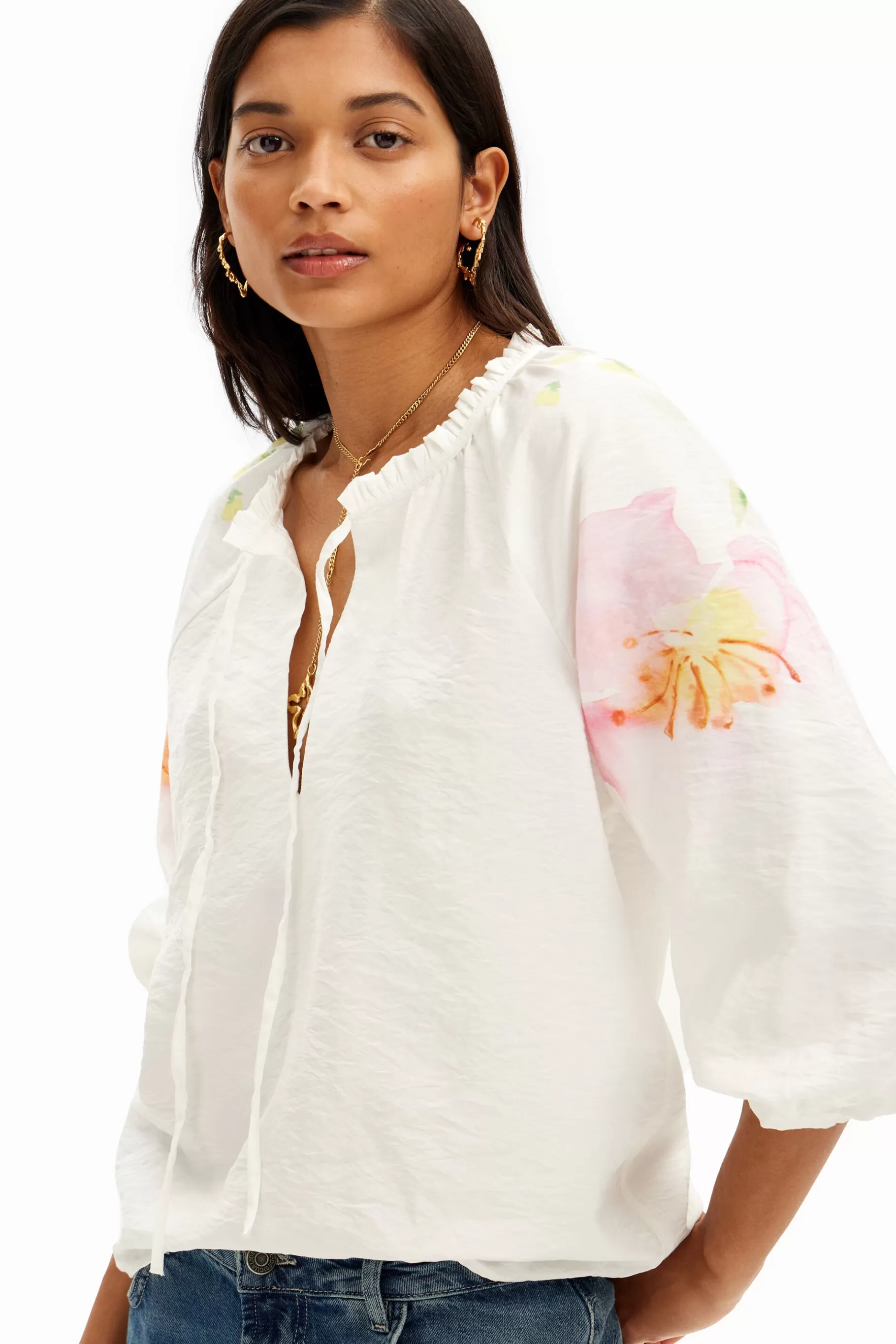 Desigual Blusa vaporosa con estampado de flores en acuarela*Mujer Camisas Y Blusas