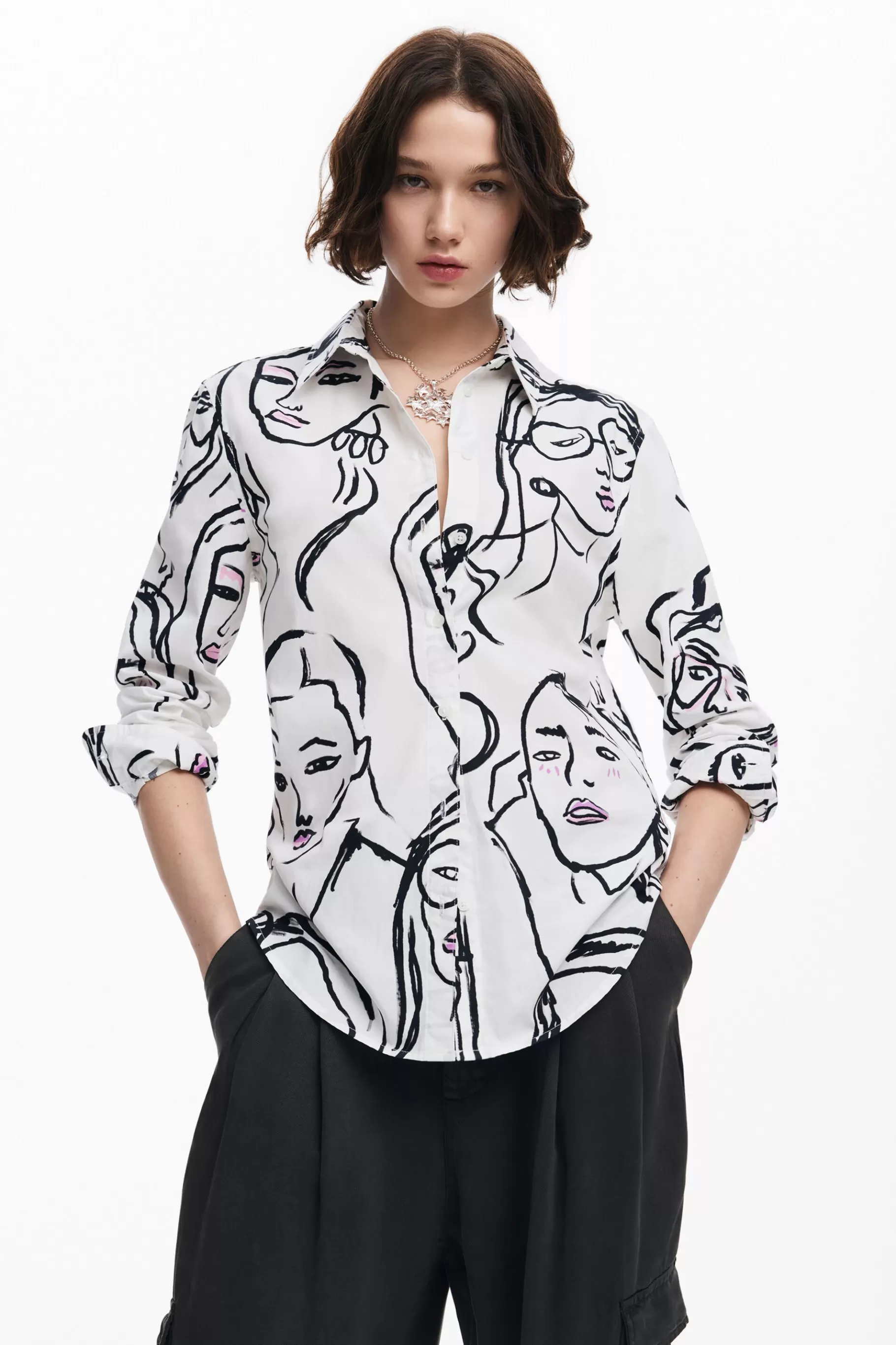 Desigual Camisa estampado caras*Mujer Camisas Y Blusas