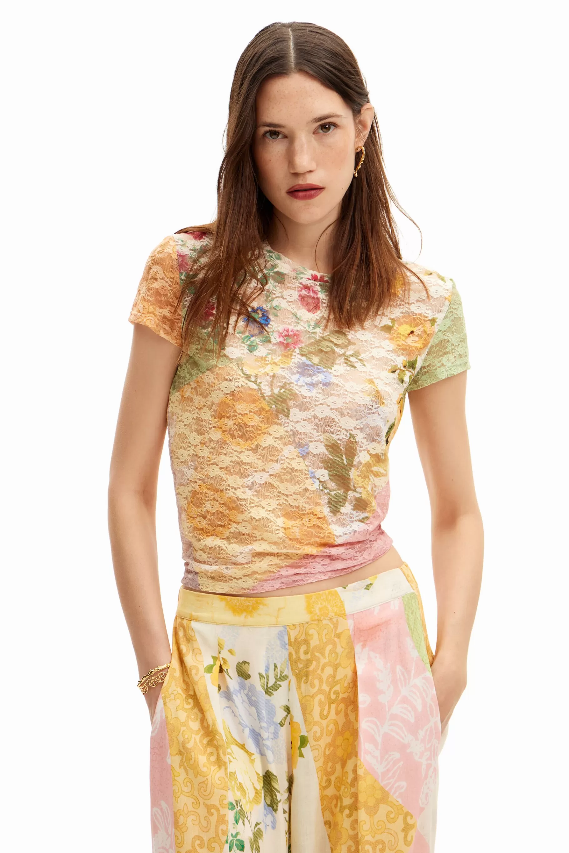 Desigual Camiseta encaje fores*Mujer Camisas Y Blusas | Camisetas