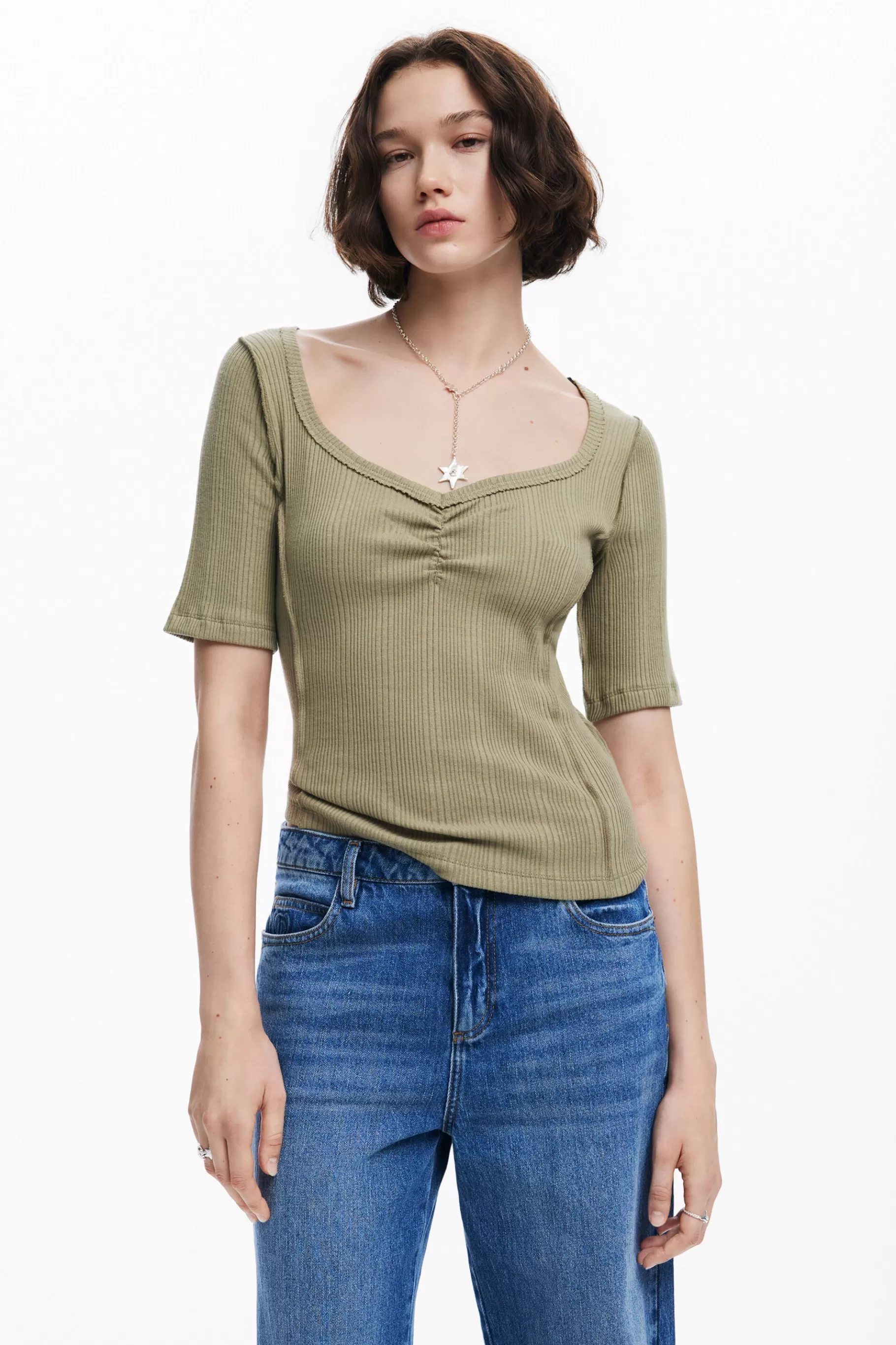 Desigual Camiseta escote fruncido*Mujer Camisas Y Blusas | Camisetas
