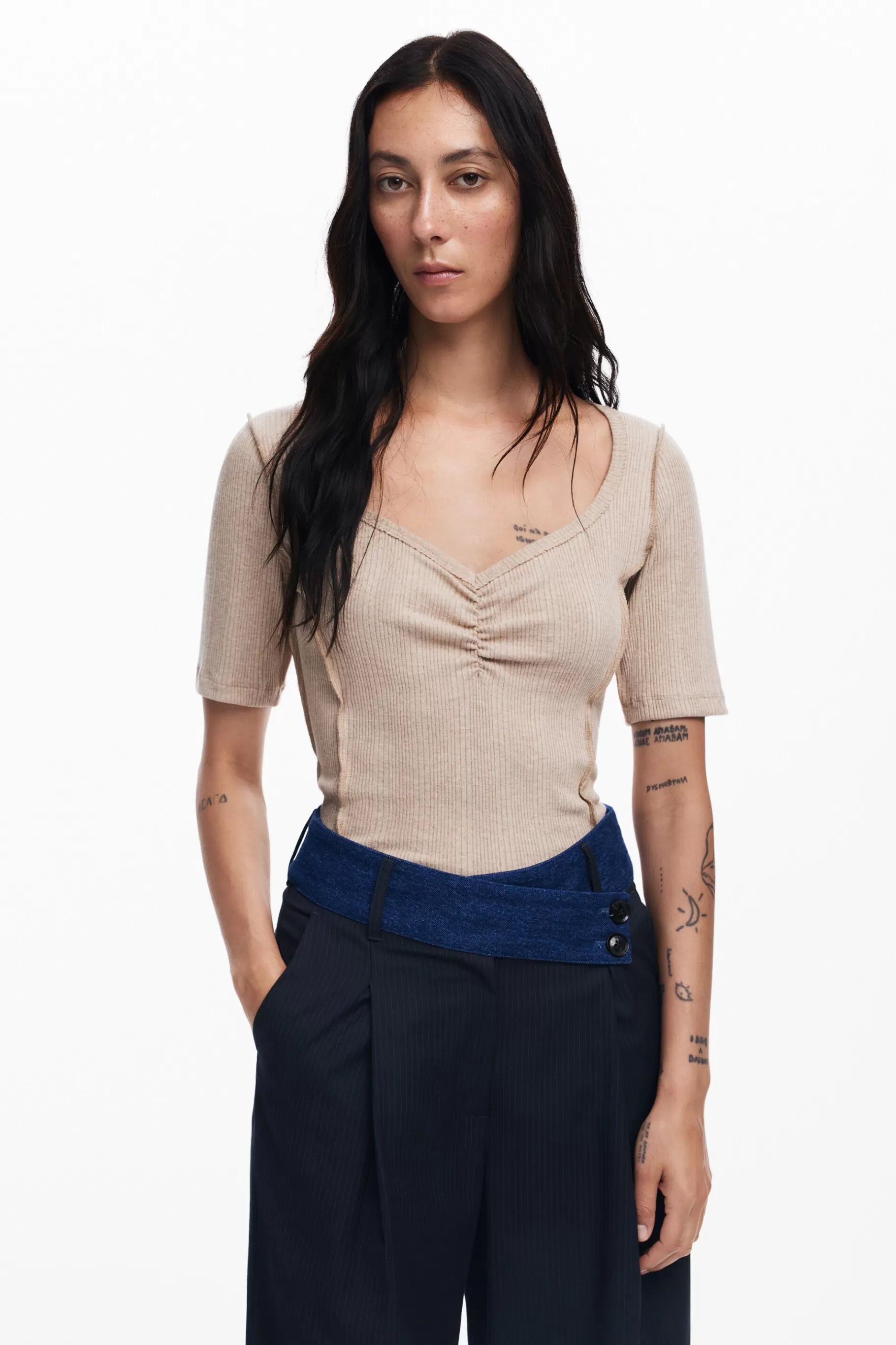 Desigual Camiseta escote fruncido*Mujer Camisas Y Blusas | Camisetas