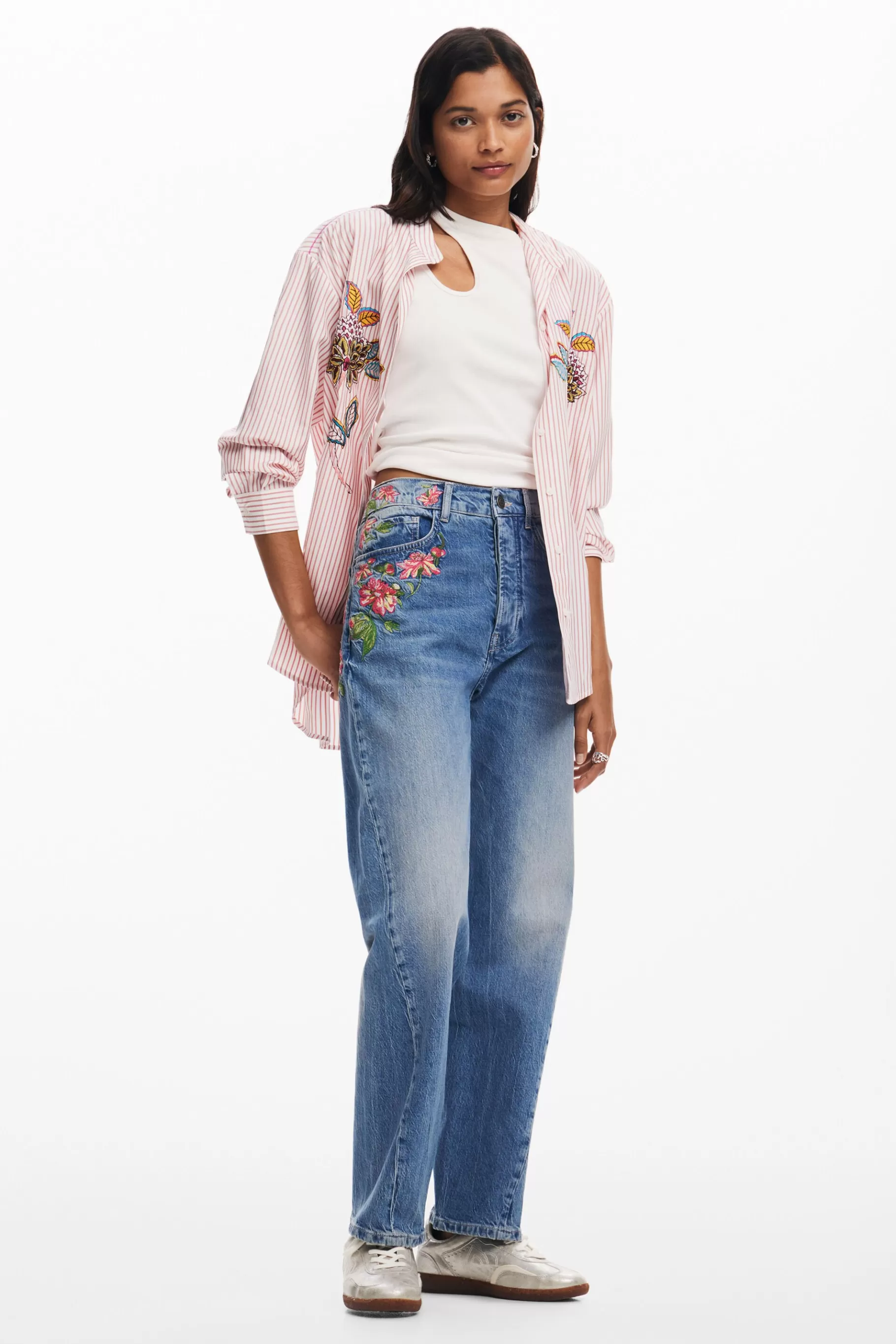 Desigual Pantalones largos denim flores*Mujer Vaqueros | Pantalones