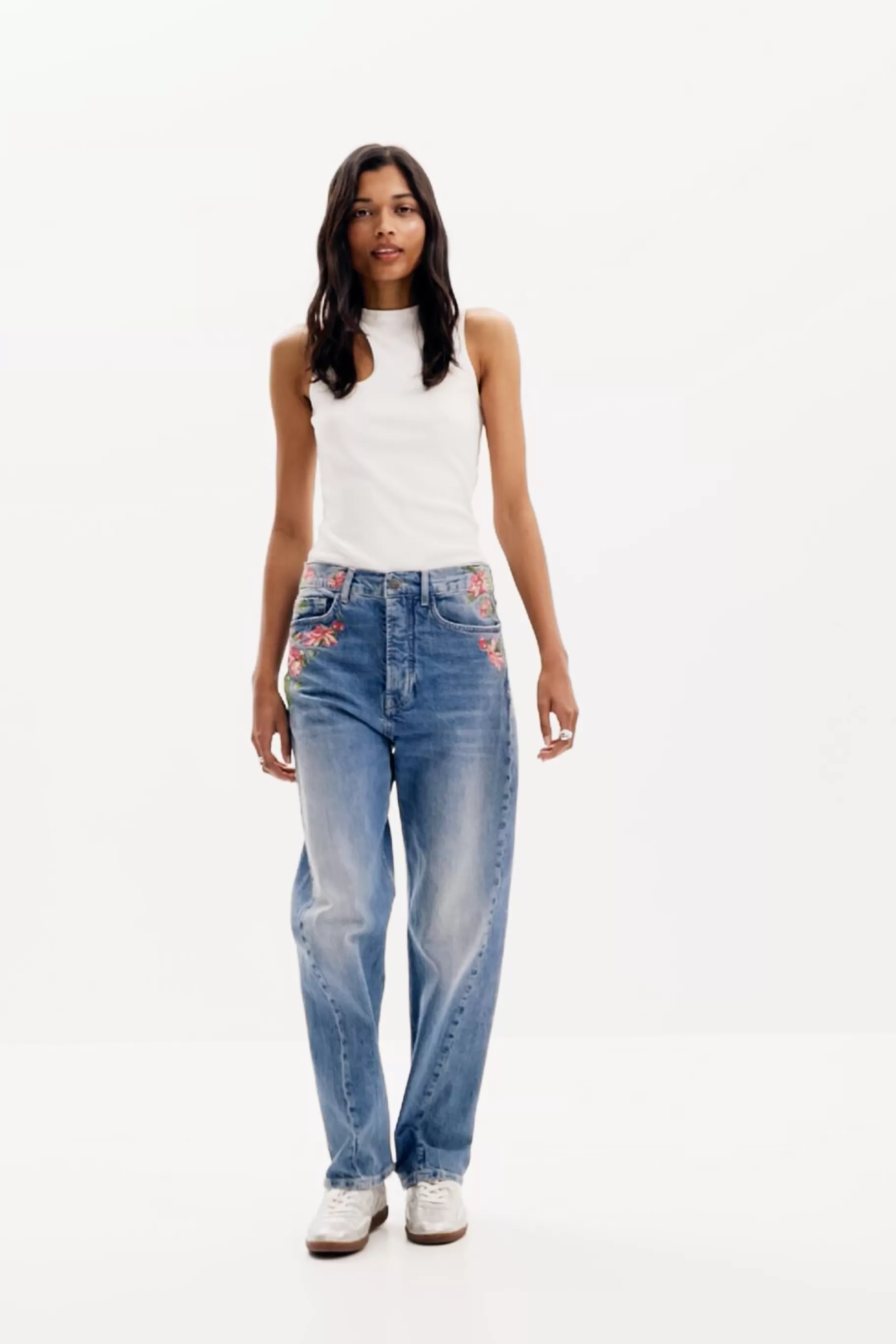 Desigual Pantalones largos denim flores*Mujer Vaqueros | Pantalones