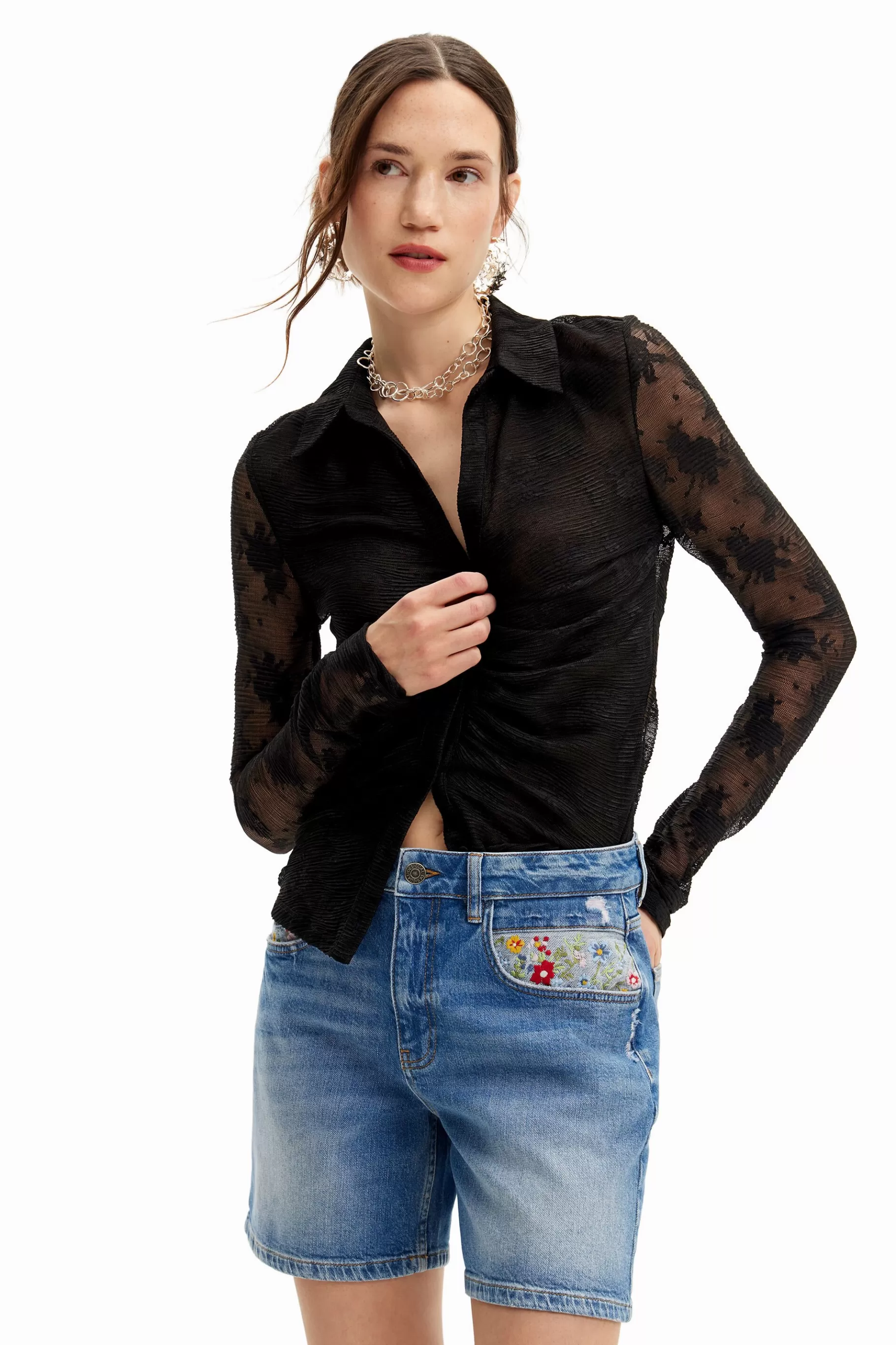 Desigual Short denim bordados*Mujer Vaqueros