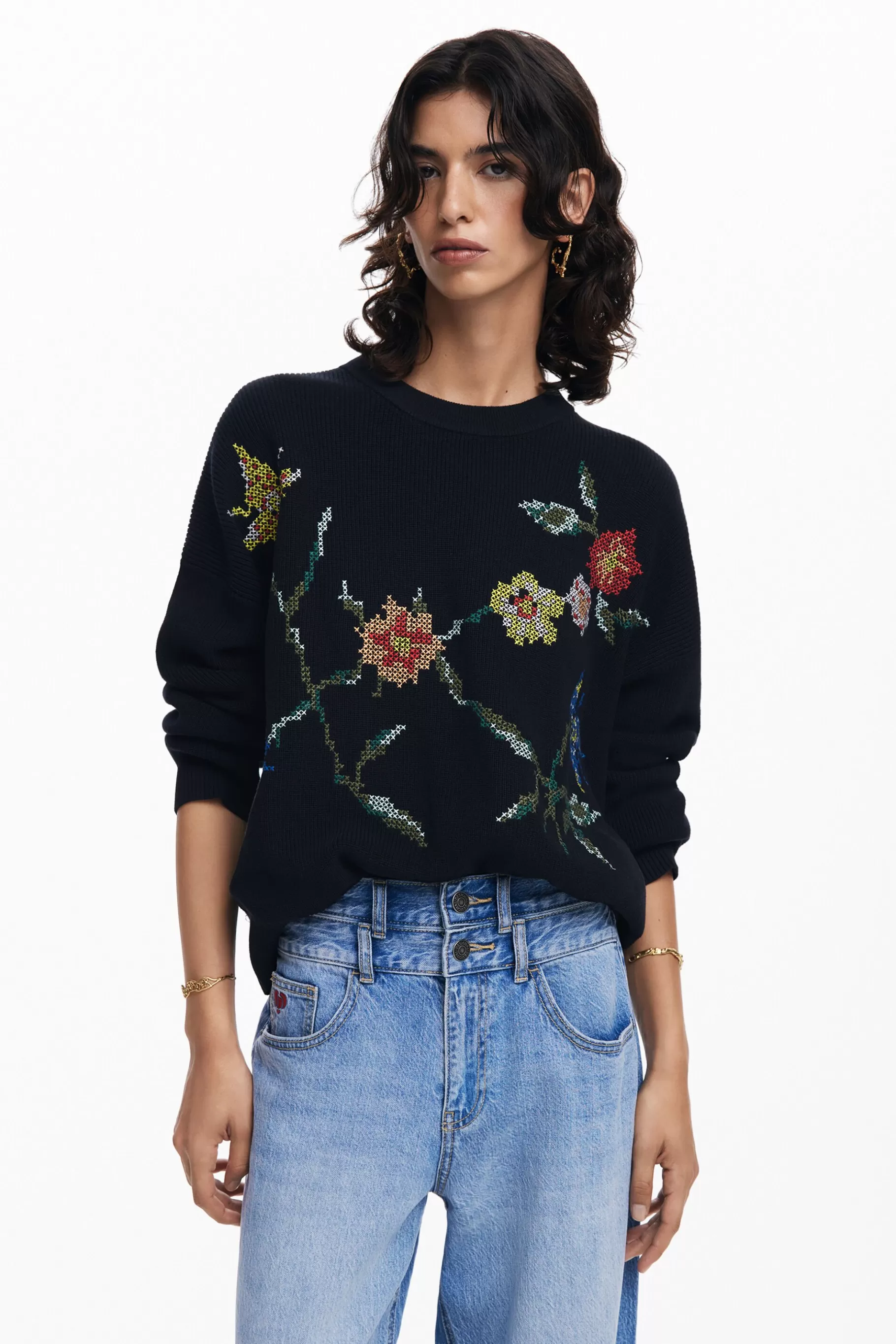 Desigual Sudadera bordado flores*Mujer Ropa De Punto | Jerséis